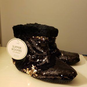 Women Slipper Booties  - Black/Rosegold Sequin - S/M (5-7) - NWT